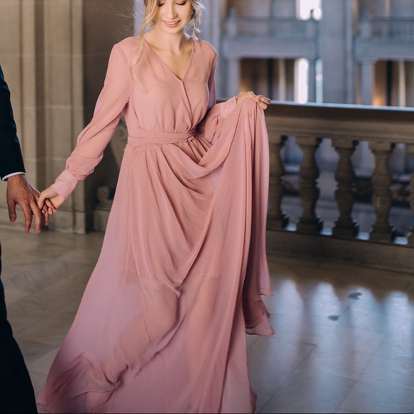 light pink maxi dress long sleeve